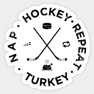 Distressed Hockey Turkey Nap Repeat Funny Thanksgiving Sticker